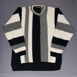 VTG Protege Collection Men’s Striped Knit Sweater Size 2XL Black, White, Grey